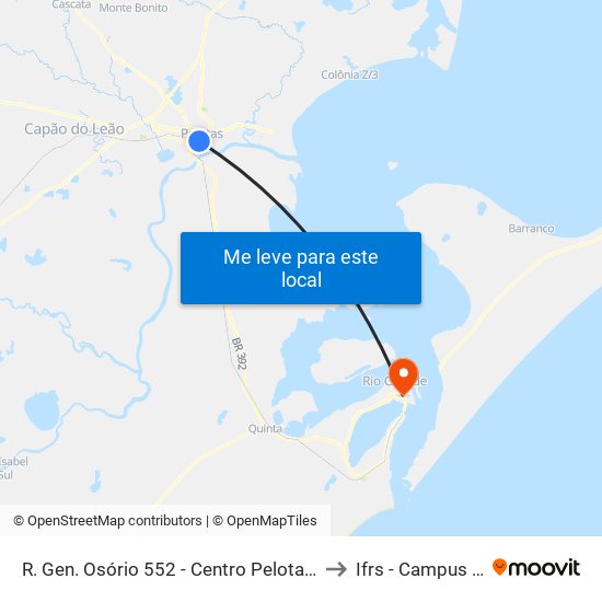 R. Gen. Osório 552 - Centro Pelotas - Rs 96020-000 Brasil to Ifrs - Campus Rio Grande map