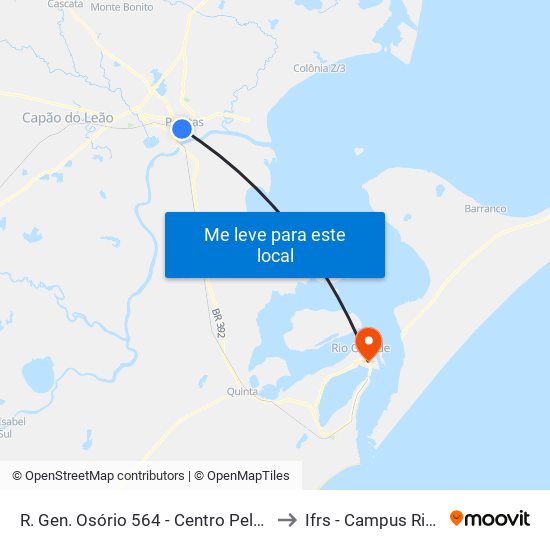 R. Gen. Osório 564 - Centro Pelotas - Rs Brasil to Ifrs - Campus Rio Grande map