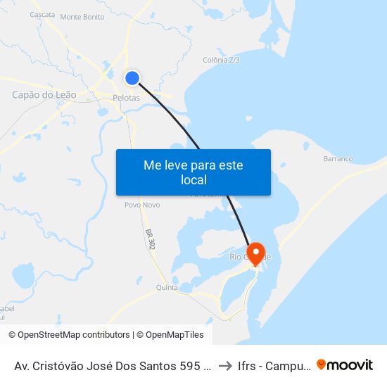 Av. Cristóvão José Dos Santos 595 - Três Vendas Pelotas - Rs Brasil to Ifrs - Campus Rio Grande map