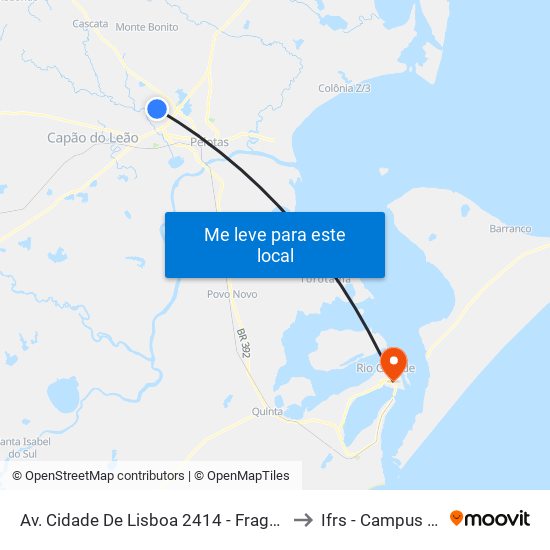Av. Cidade De Lisboa 2414 - Fragata Pelotas - Rs Brasil to Ifrs - Campus Rio Grande map