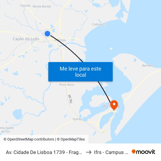 Av. Cidade De Lisboa 1739 - Fragata Pelotas - Rs Brasil to Ifrs - Campus Rio Grande map