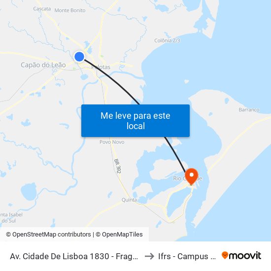 Av. Cidade De Lisboa 1830 - Fragata Pelotas - Rs Brasil to Ifrs - Campus Rio Grande map