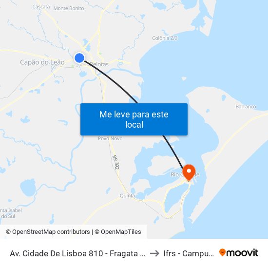 Av. Cidade De Lisboa 810 - Fragata Pelotas - Rs 96050-510 Brasil to Ifrs - Campus Rio Grande map