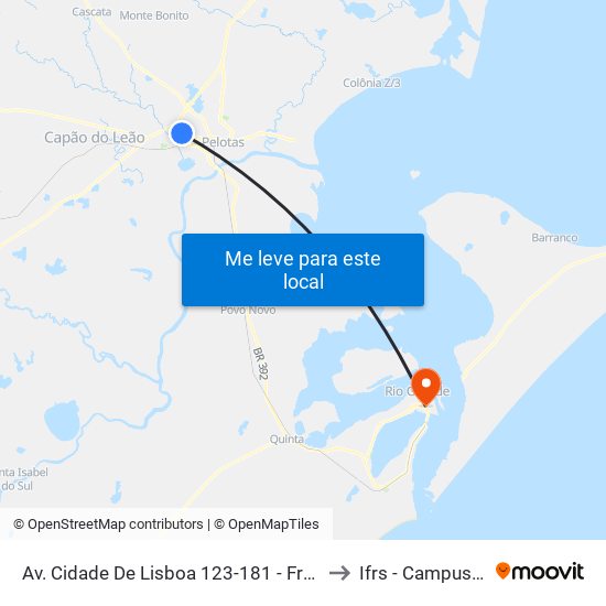 Av. Cidade De Lisboa 123-181 - Fragata Pelotas - Rs Brasil to Ifrs - Campus Rio Grande map