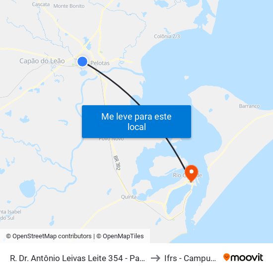 R. Dr. Antônio Leivas Leite 354 - Padre Reus Pelotas - Rs Brasil to Ifrs - Campus Rio Grande map