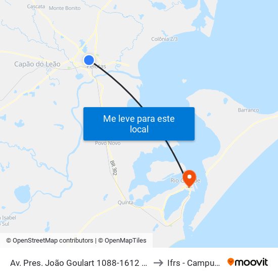 Av. Pres. João Goulart 1088-1612 - Fragata Pelotas - Rs Brasil to Ifrs - Campus Rio Grande map