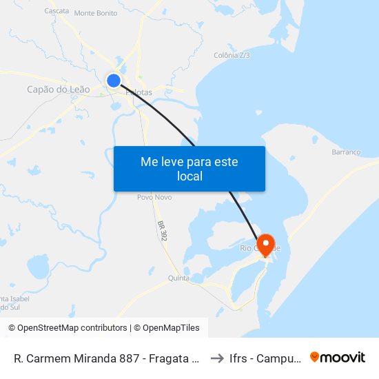 R. Carmem Miranda 887 - Fragata Pelotas - Rs 96050-070 Brasil to Ifrs - Campus Rio Grande map