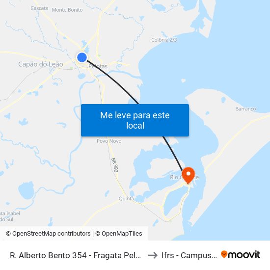 R. Alberto Bento 354 - Fragata Pelotas - Rs 96050-040 Brasil to Ifrs - Campus Rio Grande map