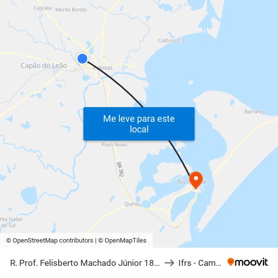 R. Prof. Felisberto Machado Júnior 180-282 - Fragata Pelotas - Rs 96045-160 Brasil to Ifrs - Campus Rio Grande map