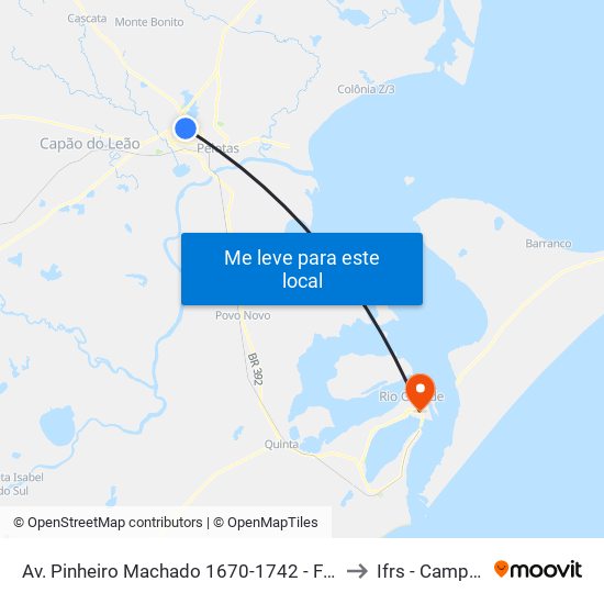 Av. Pinheiro Machado 1670-1742 - Fragata Pelotas - Rs 96040-500 Brasil to Ifrs - Campus Rio Grande map