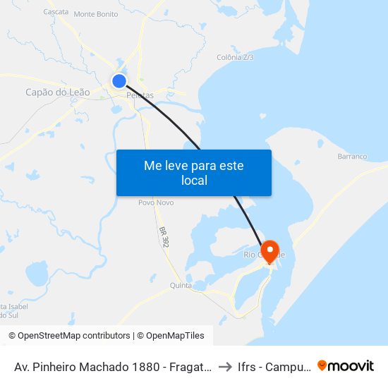 Av. Pinheiro Machado 1880 - Fragata Pelotas - Rs 96040-500 Brasil to Ifrs - Campus Rio Grande map