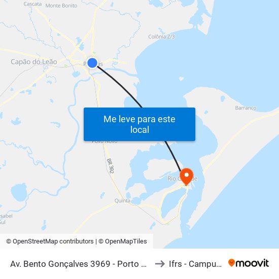 Av. Bento Gonçalves 3969 - Porto Pelotas - Rs 96015-140 Brasil to Ifrs - Campus Rio Grande map