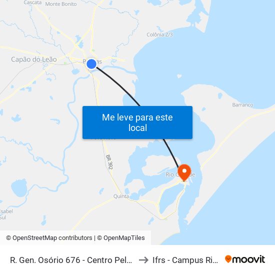 R. Gen. Osório 676 - Centro Pelotas - Rs Brasil to Ifrs - Campus Rio Grande map