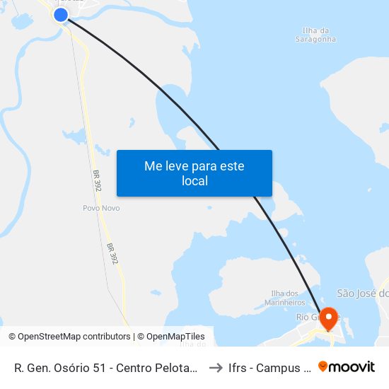 R. Gen. Osório 51 - Centro Pelotas - Rs 96020-000 Brasil to Ifrs - Campus Rio Grande map