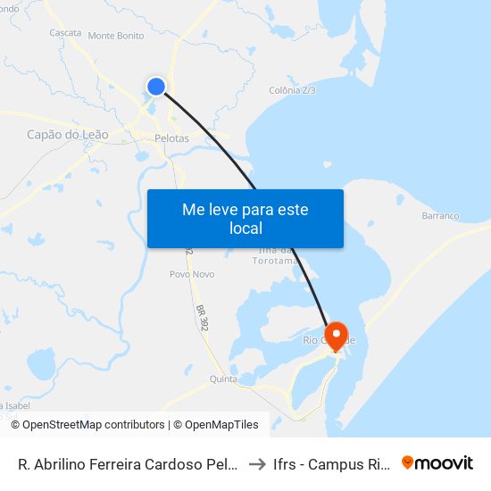 R. Abrilino Ferreira Cardoso Pelotas - Rs Brasil to Ifrs - Campus Rio Grande map