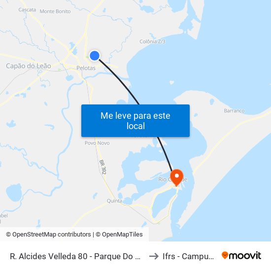 R. Alcides Velleda 80 - Parque Do Obelisco Pelotas - Rs Brasil to Ifrs - Campus Rio Grande map