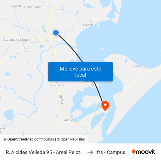 R. Alcides Velleda 95 - Areal Pelotas - Rs 96081-622 Brasil to Ifrs - Campus Rio Grande map
