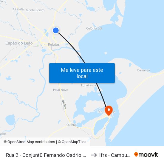 Rua 2 - Conjunt0 Fernando Osório Pelotas - Rs 96070-224 Brasil to Ifrs - Campus Rio Grande map