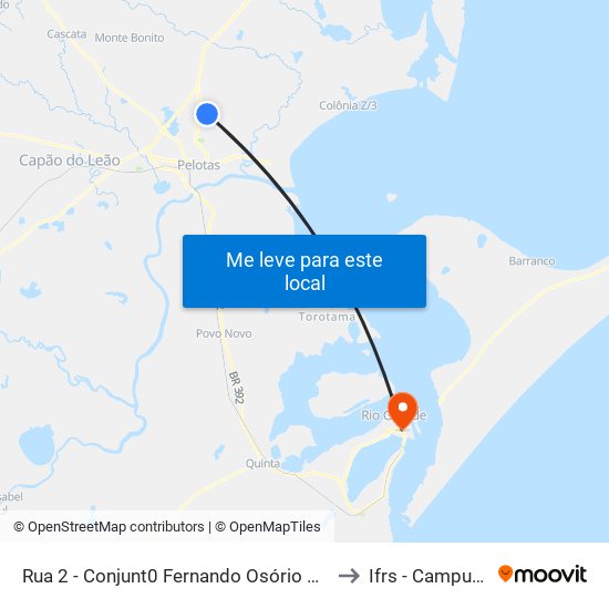 Rua 2 - Conjunt0 Fernando Osório Pelotas - Rs 96070-224 Brasil to Ifrs - Campus Rio Grande map