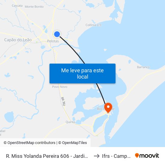 R. Miss Yolanda Pereira 606 - Jardim Das Tradiçoes Pelotas - Rs Brasil to Ifrs - Campus Rio Grande map