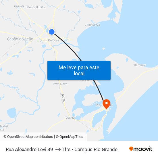 Rua Alexandre Levi 89 to Ifrs - Campus Rio Grande map
