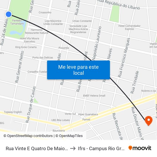 Rua Vinte E Quatro De Maio, 256 to Ifrs - Campus Rio Grande map