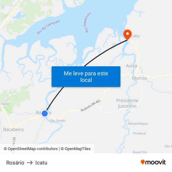 Rosário to Icatu map