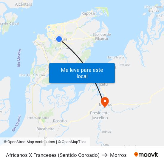 Africanos X Franceses (Sentido Coroado) to Morros map