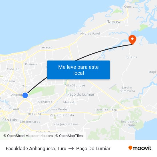 Faculdade Anhanguera, Turu to Paço Do Lumiar map