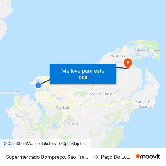 Supermercado Bompreço, São Francisco to Paço Do Lumiar map