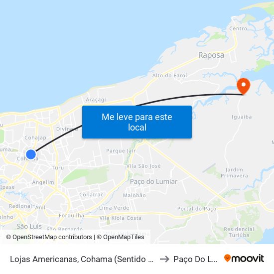 Lojas Americanas, Cohama (Sentido Holandeses) to Paço Do Lumiar map
