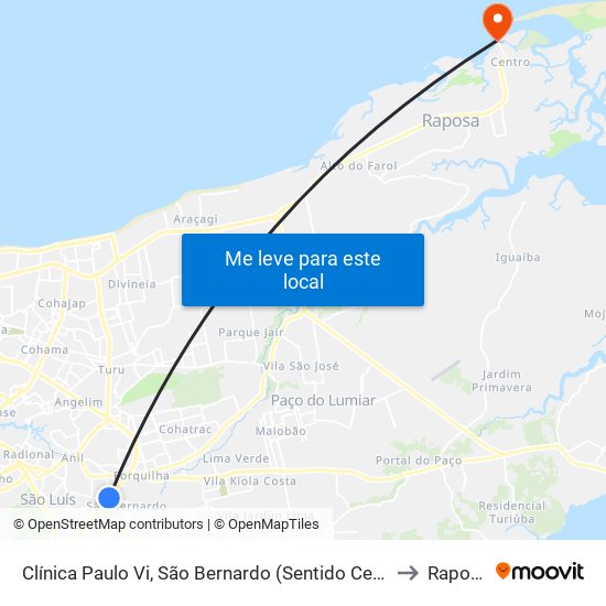 Clínica Paulo Vi, São Bernardo (Sentido Centro) to Raposa map