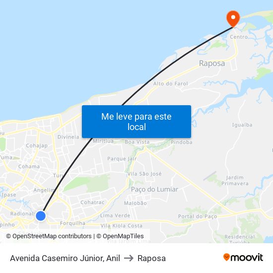 Avenida Casemiro Júnior, Anil to Raposa map