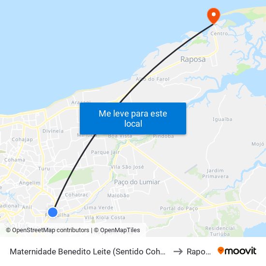 Maternidade Benedito Leite (Sentido Cohab) to Raposa map