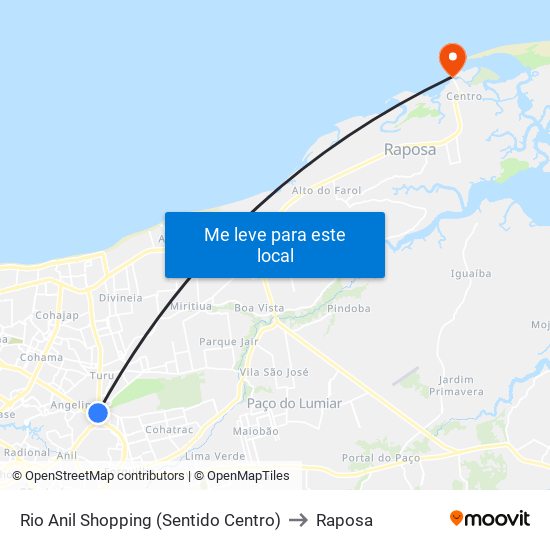 Rio Anil Shopping (Sentido Centro) to Raposa map