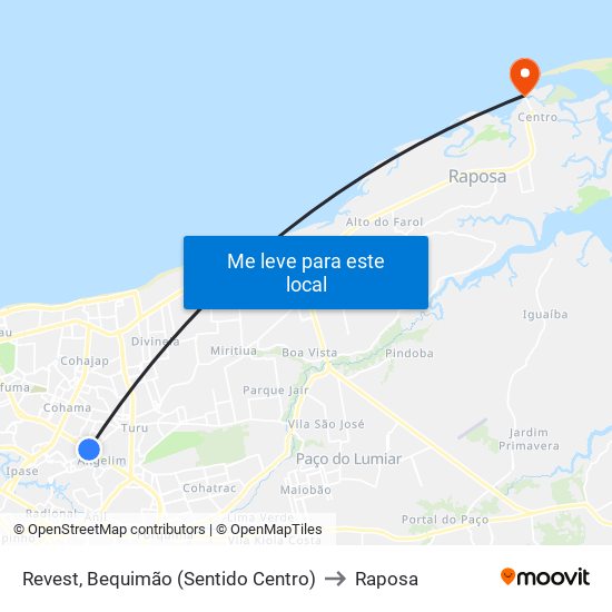 Revest, Bequimão (Sentido Centro) to Raposa map