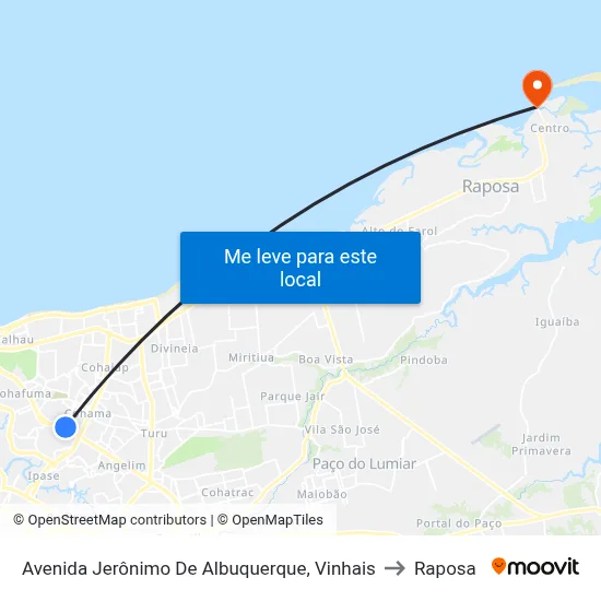 Avenida Jerônimo De Albuquerque, Vinhais to Raposa map