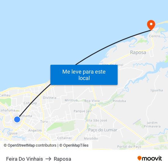 Feira Do Vinhais to Raposa map