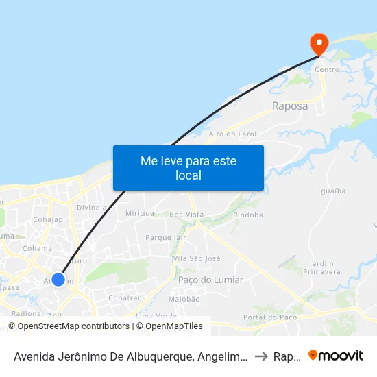 Avenida Jerônimo De Albuquerque, Angelim (Sentido Bairro) to Raposa map