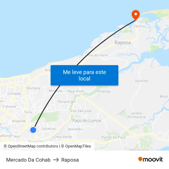 Mercado Da Cohab to Raposa map