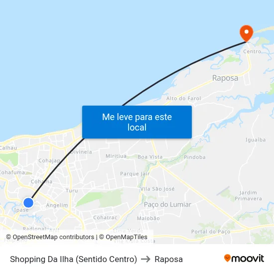 Shopping Da Ilha (Sentido Centro) to Raposa map