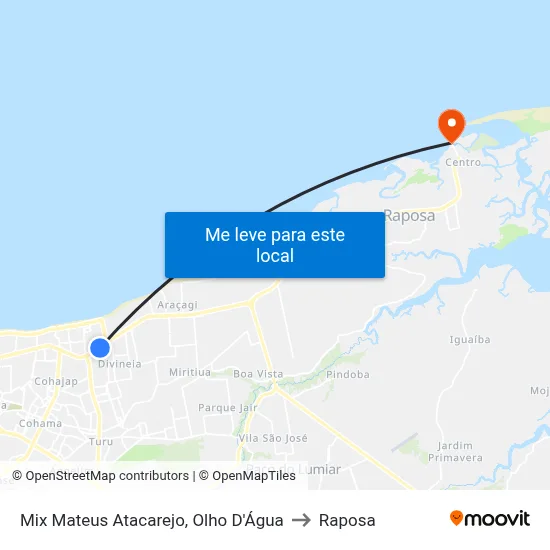 Mix Mateus Atacarejo, Olho D'Água to Raposa map