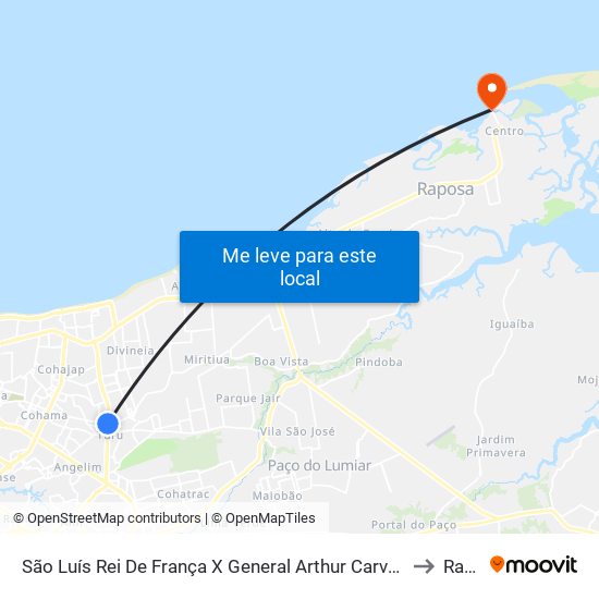 São Luís Rei De França X General Arthur Carvalho X Aririzal (Sentido Centro) to Raposa map