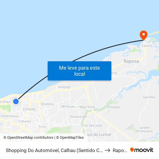 Shopping Do Automóvel, Calhau (Sentido Centro) to Raposa map