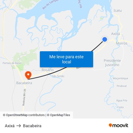 Axixá to Bacabeira map