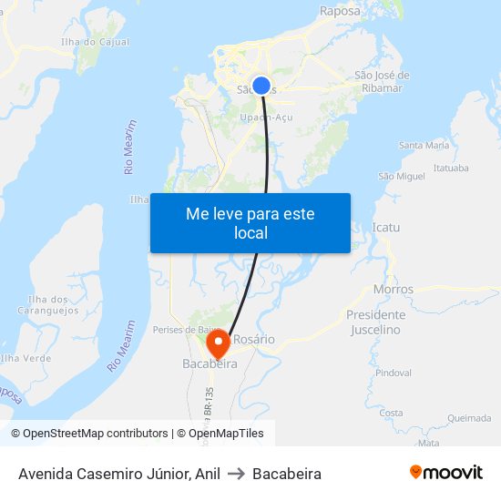 Avenida Casemiro Júnior, Anil to Bacabeira map