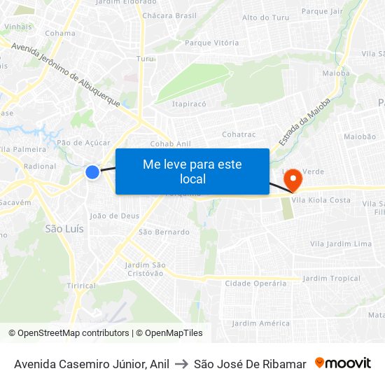 Avenida Casemiro Júnior, Anil to São José De Ribamar map