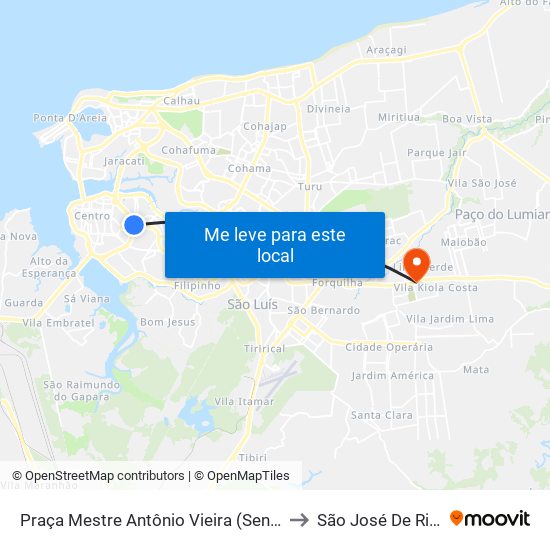 Praça Mestre Antônio Vieira (Sentido Bairro) to São José De Ribamar map