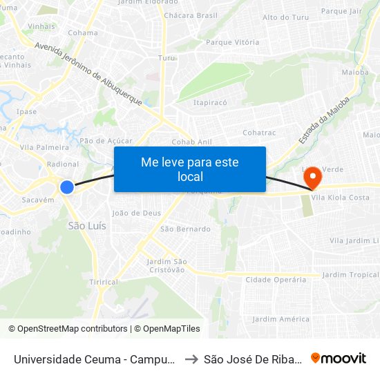 Universidade Ceuma - Campus Anil to São José De Ribamar map