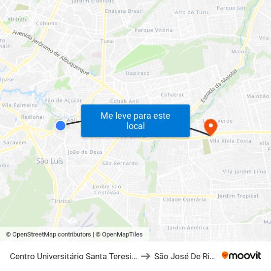 Centro Universitário Santa Teresinha - Cest to São José De Ribamar map